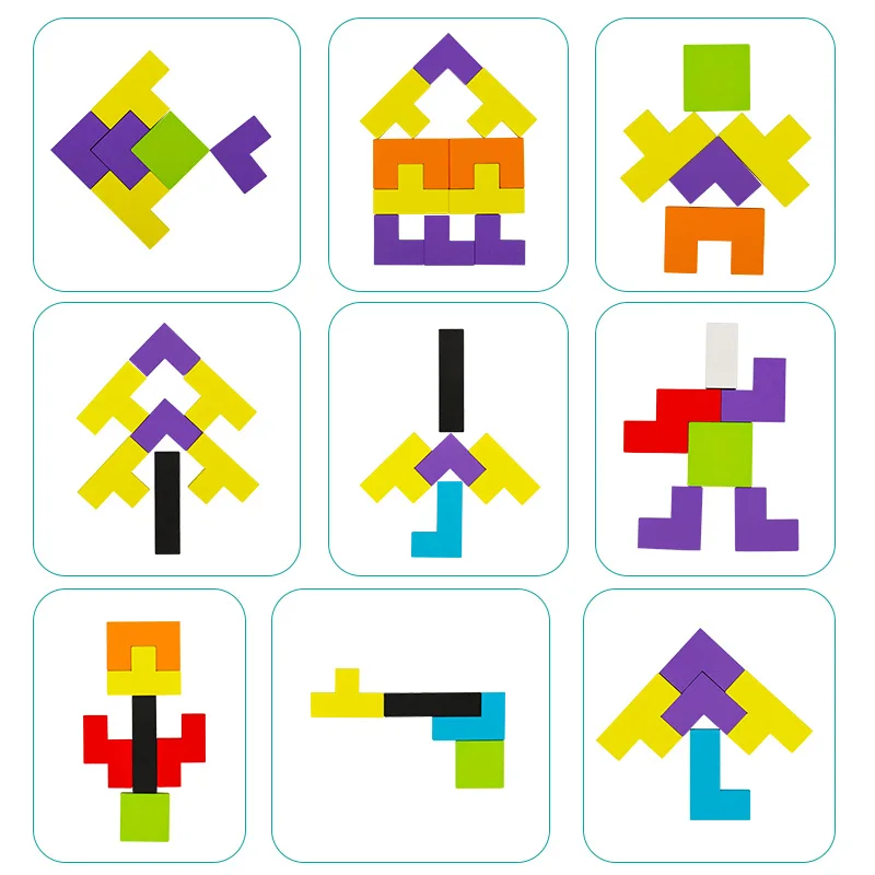 Детские деревянные игрушки Тетрис Пазлы красочные Tangram головоломки доска Дети волшебство Интеллектуальные развивающие игрушки для детей