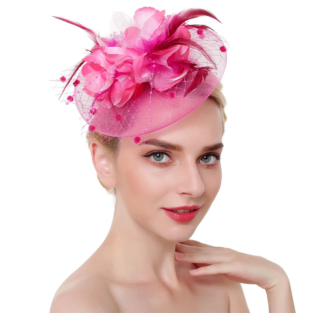 Feather Fascinators Women Bridal Flower Derby Hat Tea Party with Headbands 