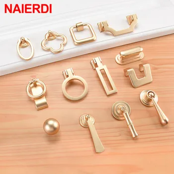 NAIERDI Vintage Gold Cabinet Pulls Zinc Alloy European Furniture Handle Kitchen Cupboard Handle Drawer Knobs Hardware