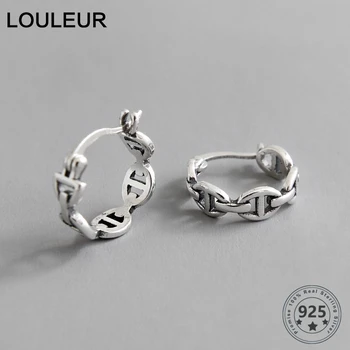 

Louleur Real 925 Sterling Silver Hoop Earrings Retro Simple Chain Female earrings For Women/Children luxury Silver Jewelry Gift