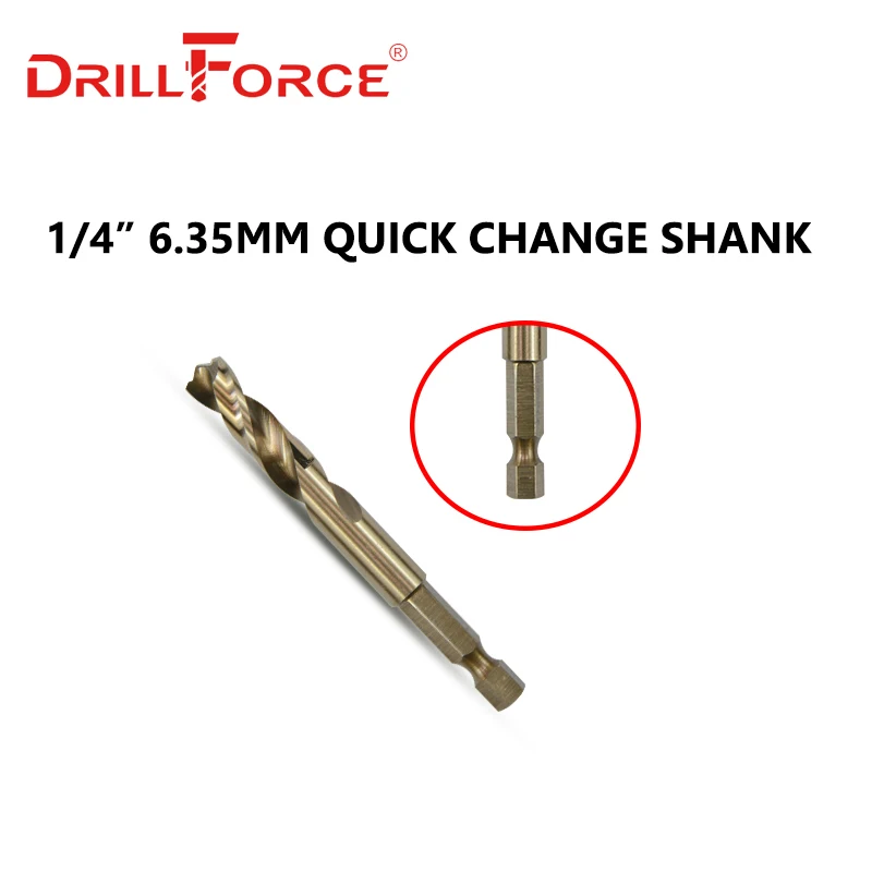 Drillforce 10PCS 2mm-13mm M35 HSSCO Cobalt Drill Bits HSS Twist Hex Quick Change Pilot Point Stub Drill Bit For Stainless Steel