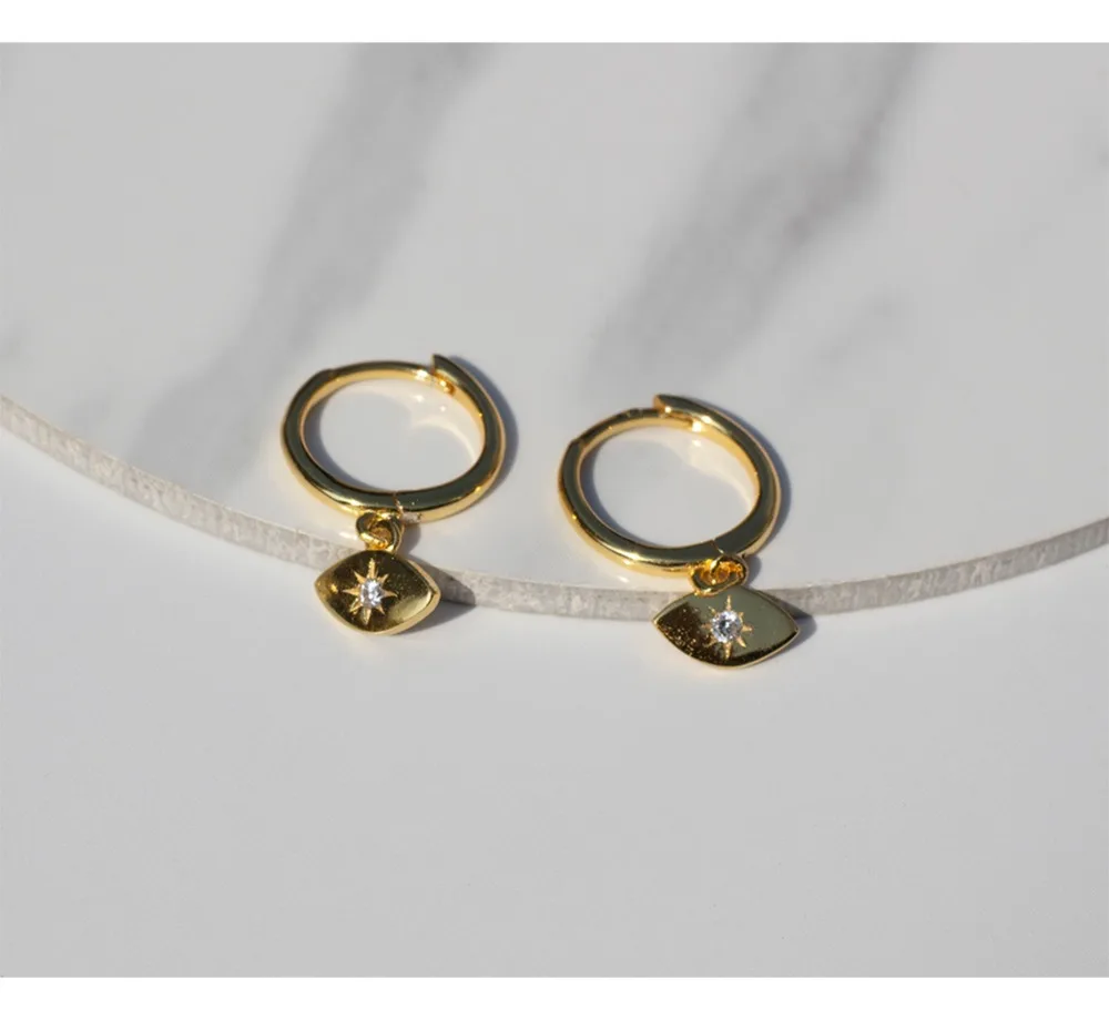 Серьги из стерлингового серебра 925 пробы, модные серьги в геометрическом стиле с циркониевым глазом, Короткие серьги-капельки, милые серьги для девушек, серебряные серьги, ювелирное изделие
