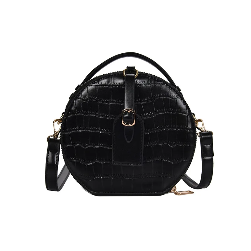 Brand Designer Mini Round Bags For Women Crocodile Pattern Leather Messenger Bag Circle Lady Top-handle Handbag Purses Clutches - Цвет: Черный