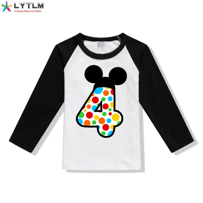 LYTLM футболка с Микки-Маусом и цифрой 1-5 для дня рождения Футболка для мальчиков брендовые Детские топы для девочек, футболки для мальчиков на осень, Anniversaire Enfant - Цвет: CX Raglan Black