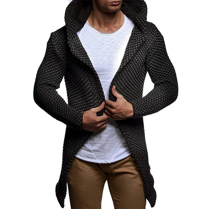 Spring new sweater men's fashion solid color Slim casual hooded wool coat autumn Long cardigan sweater Men's clothing Spring new sweater men's fashion solid color Slim casual hooded wool coat autumn Long cardigan sweater Men's clothing