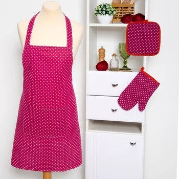 

Set Dolana apron / potholder / mitten, Red peas, 100% PE, matting 200 g / m