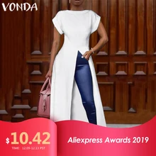 Винтажное однотонное летнее платье больших размеров, женское асимметричное сексуальное платье VONDA, повседневный свободный сарафан, вечернее платье