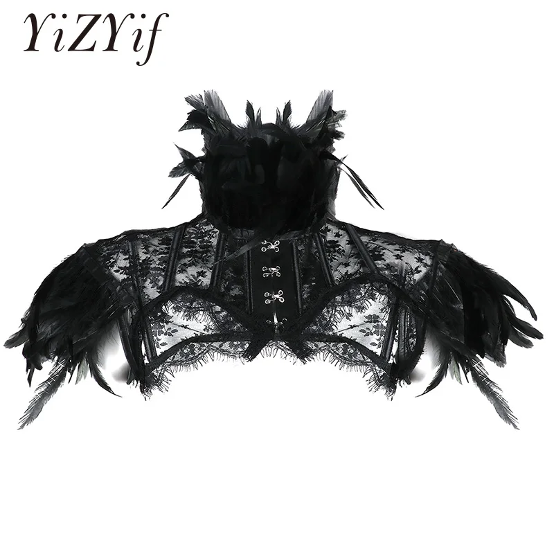 Женская винтажная накидка-болеро Готическая накидка с перьевым воротником и
