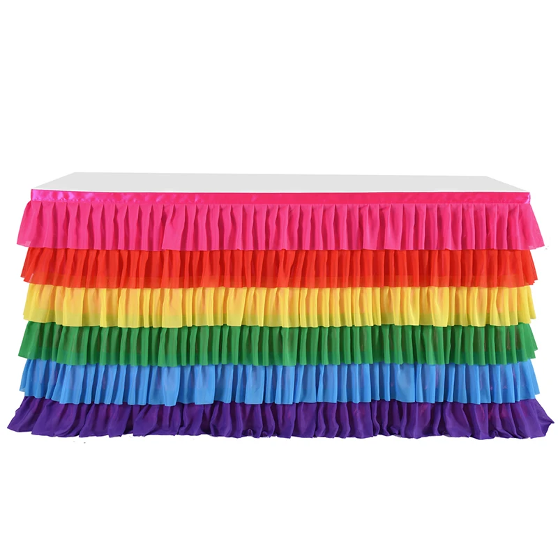 Rainbow Tablecloth Table Skirt 6 Colors Rectangular Table Birthday Party Christmas Decoration Easy To Install