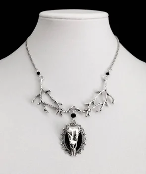 

Raven Necklace, Branch Necklace, Gothic Cameo, Raven Skull, Gothic Necklace