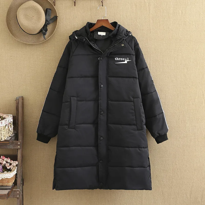

Plus Size Women's Winter Coat Mid-Length Coat With Hat Collar Long Sleeve Interlayer Cotton Thickening Fat Lady Large Size Coat