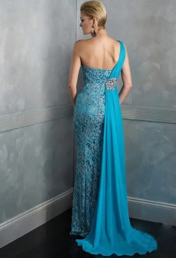 Vestido de noiva на одно плечо голубого вечерние торжественное мероприятие; со стразами; с бисером шифоновое платье для выпускного вечера, вечернее платье из кружева, платья для матери невесты