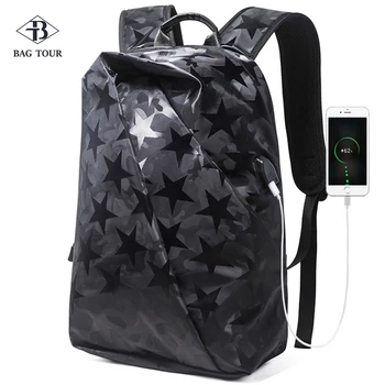 

Unisex Water Proof Backpacks Asymmetry Commuting Travel Trip School Nylon bags Trendy USB charging Interlayers 2020 New Fashion