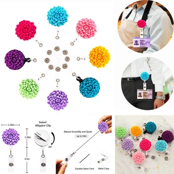 

8 Colors Retractable Badge Reel Lovely Chrysanthemum Nurse Doctor Student Exhibition ID Card Clip School Supplies Badge Holder