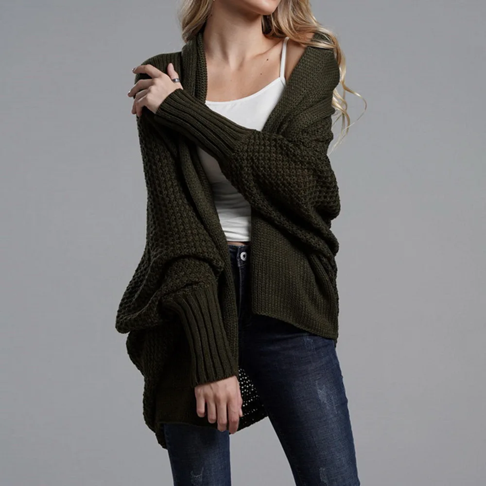 Women Autumn Cardigan Sweater Batwing Sleeve Knitwear Jacket Solid Color Plus Size Cardigan Female Femme Jumper Coat New