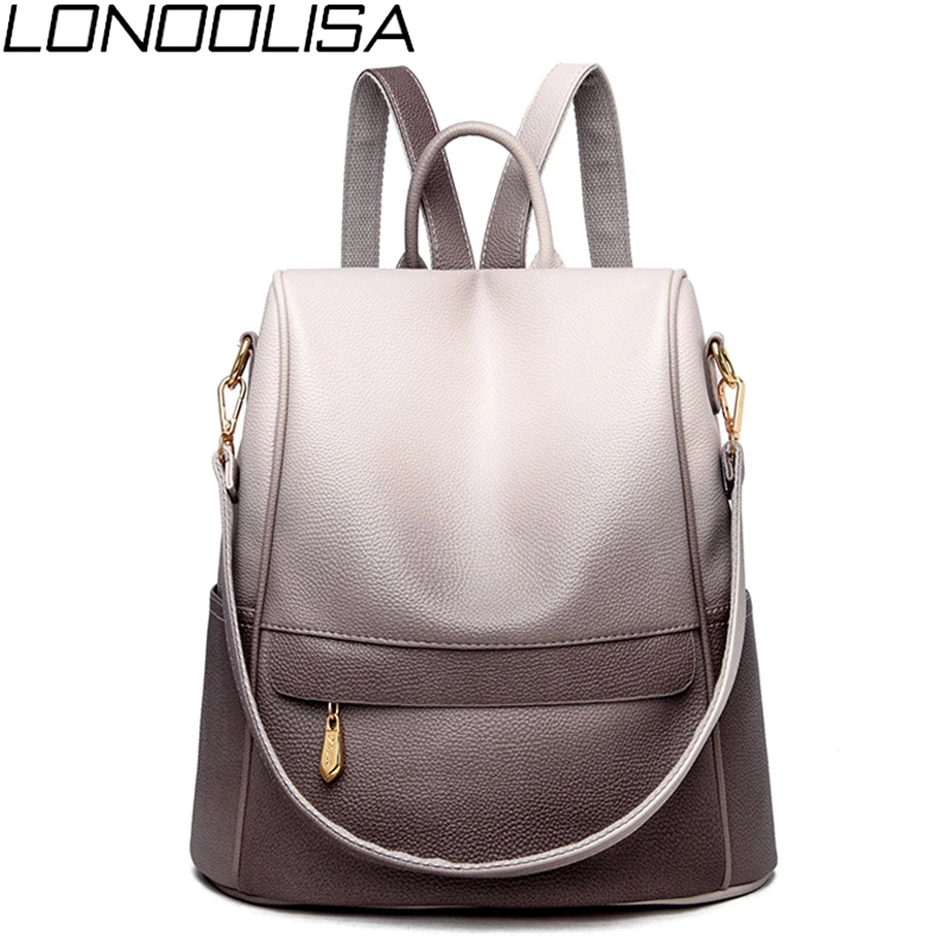 

New Fashion 3 in 1 Women Gradient Backpack High Quality Soft Leather Ladies Shoulder Bag Simple Anti-theft Bags For Women 2019