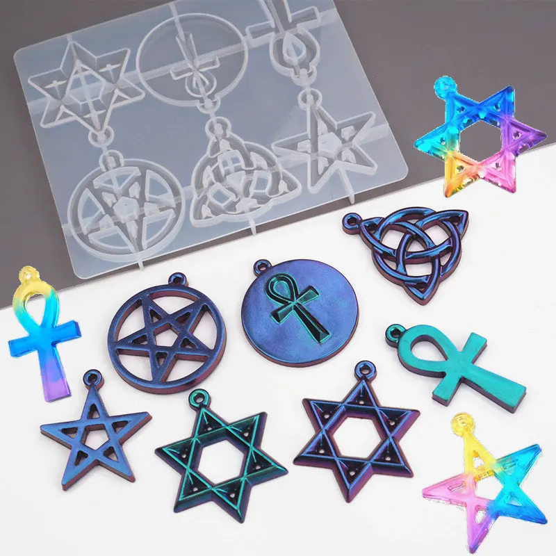

Six-pointed Star Necklace Charms Silicone Molds DIY Round Resin Choker Pendant Mold Handmade Jewelry Accessories Keychain Stars