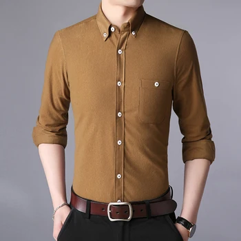

2020 new autumn Winter shirt men's clothing lapel solid color long sleeve shirts 1733