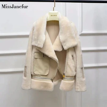 

Real Women Sheep Leather Shearling Coats Wool Women Coats Fashion Winter Lambs Fur Loose Big Code Down Jackets Overcoat