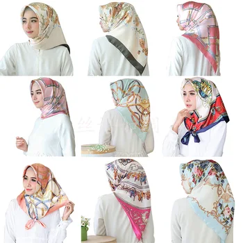

2020 Fashion Kerchief Silk Satin Neck Scarf For Women Print Headband Female 90*90cm Square Shawls and Wraps Scarves For Lady