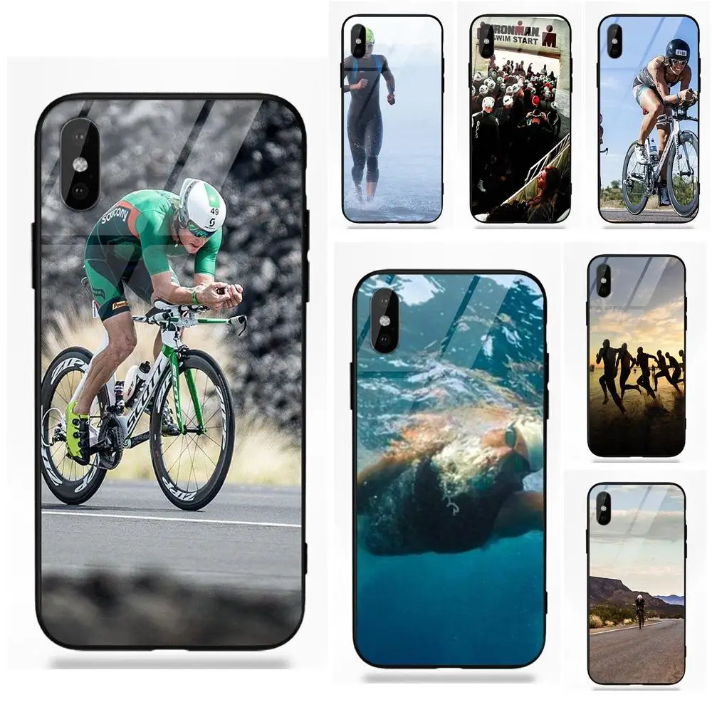 

For Apple iPhone 5 5C 5S SE 6 6S 7 8 Plus X XS Max XR Soft TPU Frame Tempered Glass New Style Item Triathlon Ironman