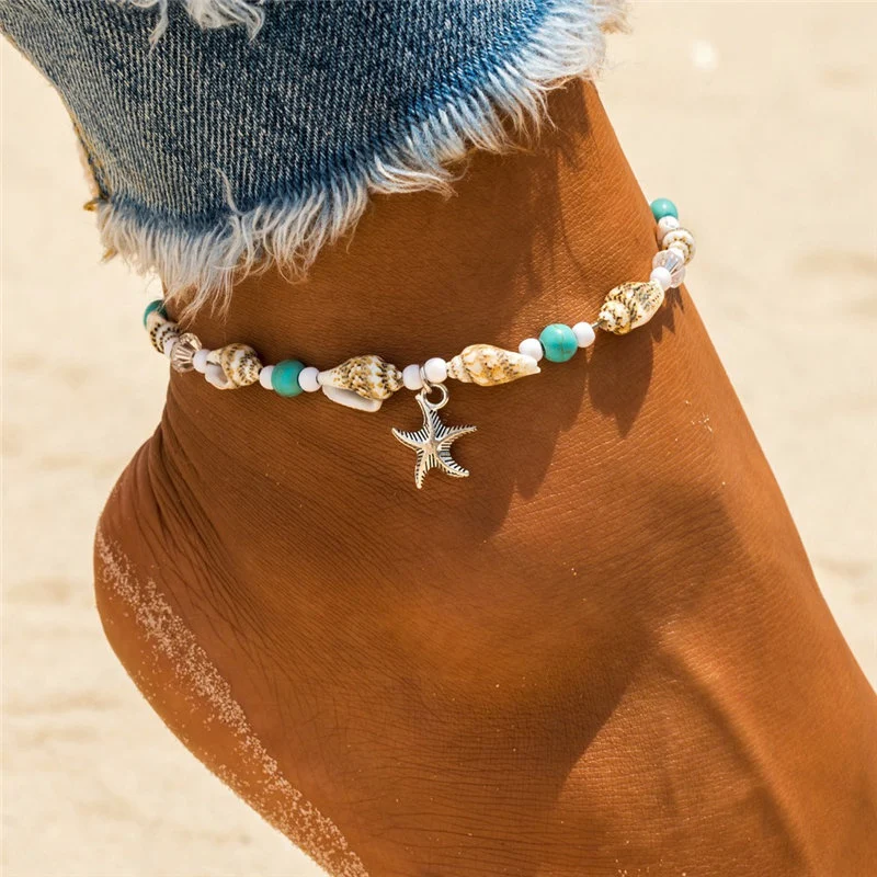 Vintage Anklet Starfish Pendant Anklets 2019 For Women Bohemian Stone Beads Shell Conch Ankle Bracelet Beach Foot Jewelry Vintage Anklet Starfish Pendant Anklets 2019 For Women Bohemian Stone Beads Shell Conch Ankle Bracelet Beach Foot Jewelry