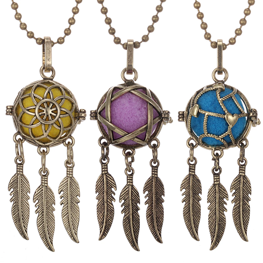 Новинка ароматерапия диффузор ожерелье винтажное бронзовое Ловец снов перо