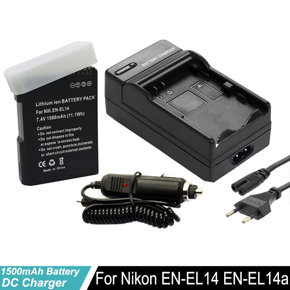 1 шт. EN-EL14 EN-EL14a EL14 батарея+ EN EL14 зарядное устройство+ Автомобильное зарядное устройство+ ЕС кабель для Nikon P7800, P7100, D5300, D5200, D3200, D3300, D3100