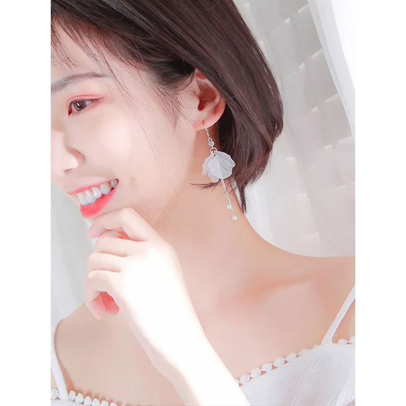 Eternal Flower Pearl Long Tassel Earrings Women Silver Plated Wedding Bridal Accessories pearl earrings flower earrings long earrings crystal tassel earrings dangle earrings drop earrings pendant earrings