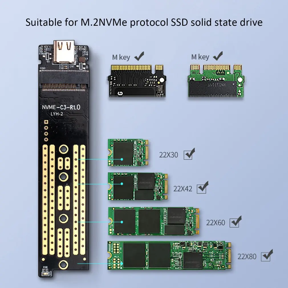 PRM2-C3 M.2 чехол для жесткого диска NVME PCIE твердотельный адаптер TYPE-C/USB3.1 корпус жесткого диска