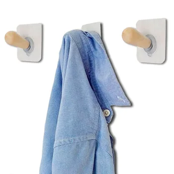 

2Pcs/Set Solid Wood Hook Decoration Clothes Hook Multifunction Hanger Home Nordic Seamless Paste Hook