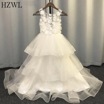 

2020 Cute Flower Girl Dresses for Weddings Cheap Lace Appliqué 3D Flowers First Commion Dress Button Back pageant Wear for girls
