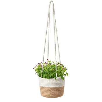 

Handwoven Hanging Planter Plant Basket with Jute Cotton Cord Indoor Flower Pot Macrame Storage Organizer Home Decor