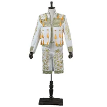 Fashion men's court suit Spanish bullfighting suit high collar Chinese style 3 piece stage singer costume(suit coat+Pants+Vest