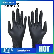 100 шт Одноразовые черные перчатки для уборки дома, моющие перчатки, нитриловые лабораторные перчатки для маникюра, медицинские антистатические перчатки для тату