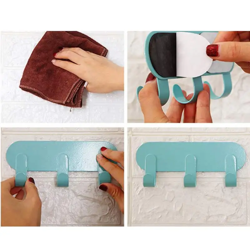 Adhesive Wrought Iron Hook Wall Clothes Bag Headphone Key Hanger Kitchen Bathroom Door Towel Rack Rustproof Shelf