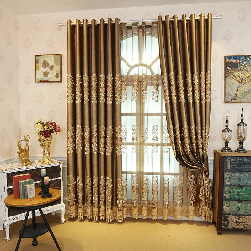 Европейский стиль роскошная вилла высокоточные вышитые кофейные шторы для гостиной столовой спальни