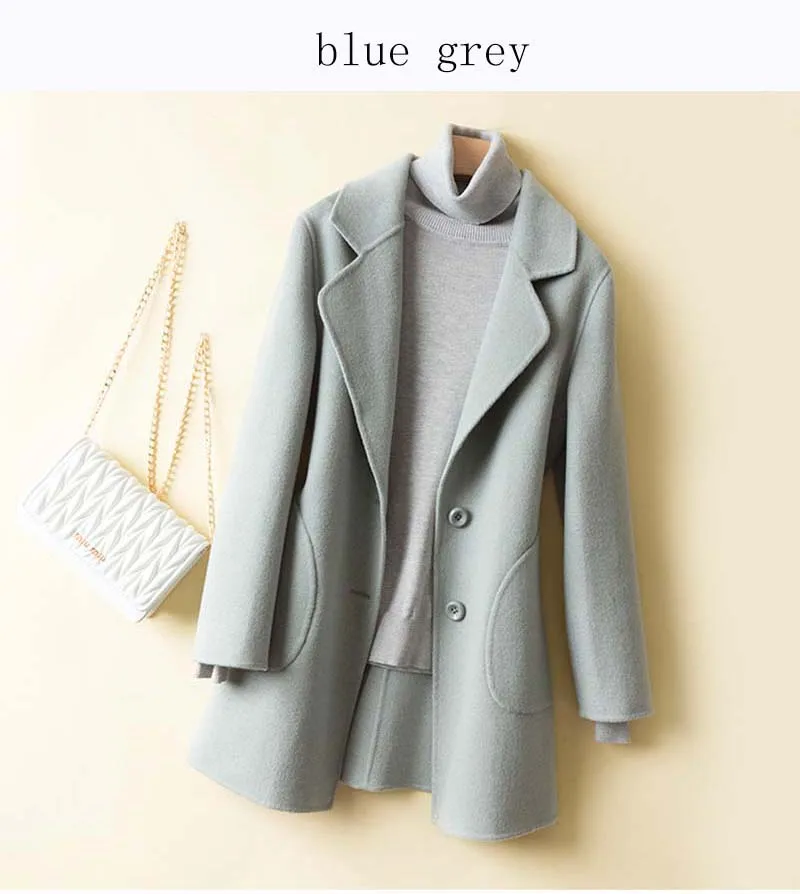 Зима осень женский модный костюм дизайнерское мериносовое шерстяное пальто - Цвет: Синий