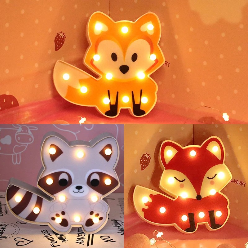 Fox Lanpulux 3D Животные детские ночные светильники мультфильм лев енот панда Моделирование освещение приспособление для детской комнаты декор прикроватная лампа - Испускаемый цвет: Fox