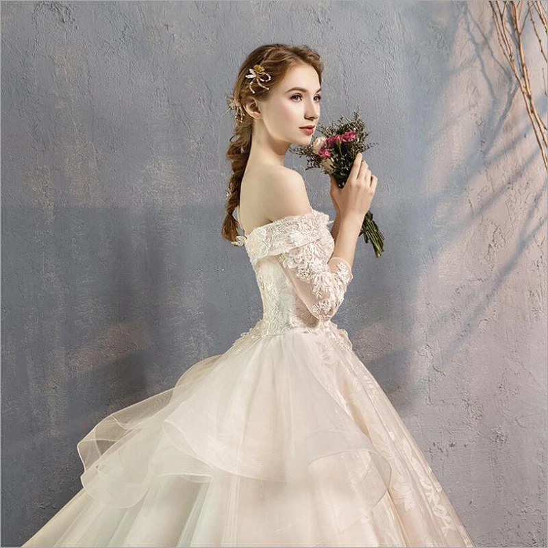 Vestido de Noiva/2019; свадебное платье принцессы; бальное платье с открытыми плечами и бусинами; кружевное подвенечное платье; свадебное платье; Robe
