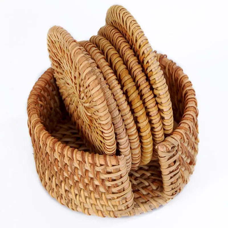 ELEG-6pcs/Лот, креативные подставки для напитков, набор для кунг-фу, аксессуары для чая, круглый коврик для посуды, коврик для посуды, плетеный коврик из ротанга