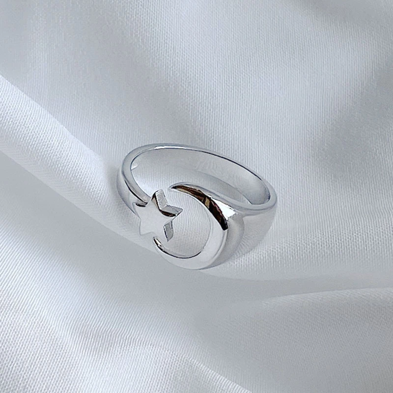 

S'STEEL 925 Sterling Silver Rings For Women Moon Star Ring Geometry Bijoux Argent 925 Massif Pour Femme Ringen Minimalist Jewelr