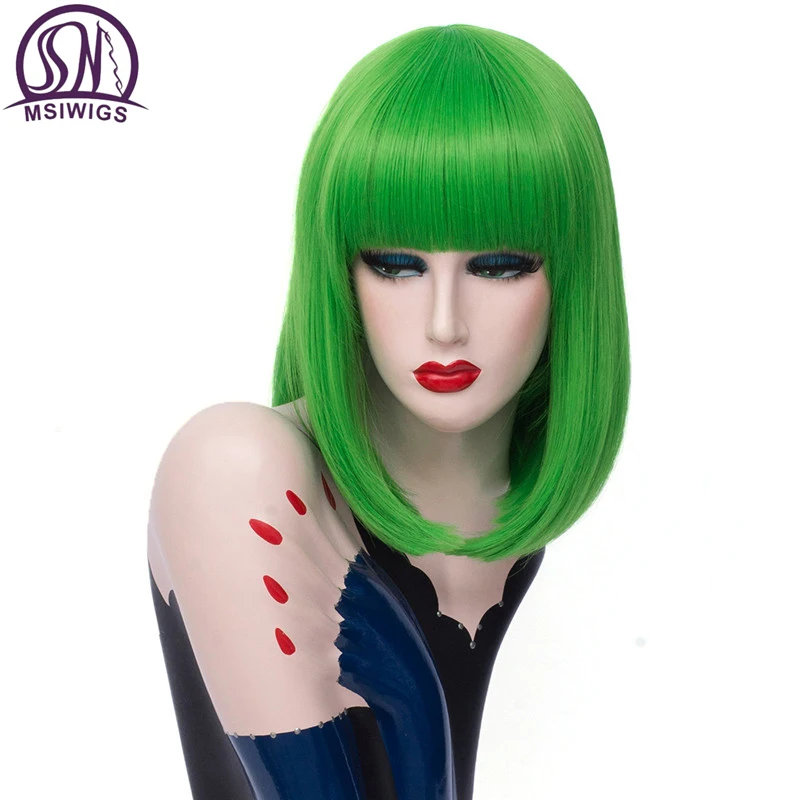 MSI Wigs короткий парик для косплея, прямой синтетический парик зеленого цвета, доступные парики для женщин, термостойкие волокна, женские накладные волосы на каждый день