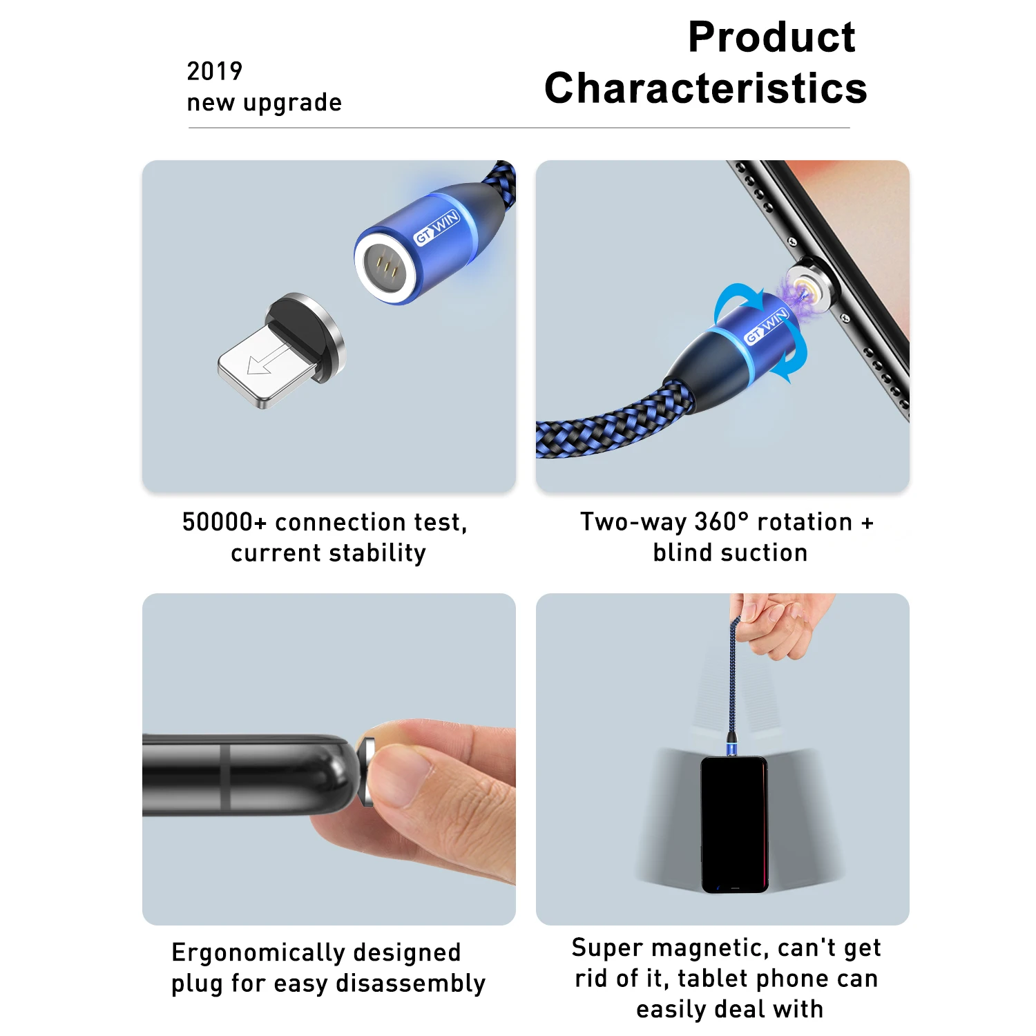 GTWIN 1 м/2 м Магнитный Micro USB кабель для iPhone samsung 3A быстрой зарядки usb type-C шнур для мобильного телефона, провод для передачи данных, магнитное зарядное устройство