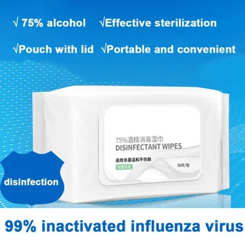 

50Pc/Box 75% Alcohol Disinfectant Wet Wipes Disposable Cotton Tablets Household Cleaning Wipes