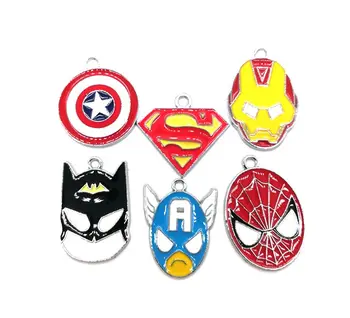 

New 100pcs Cartoon Captain America spdierman batman iron man head DIY Metal Charm Pendants Jewelry Making
