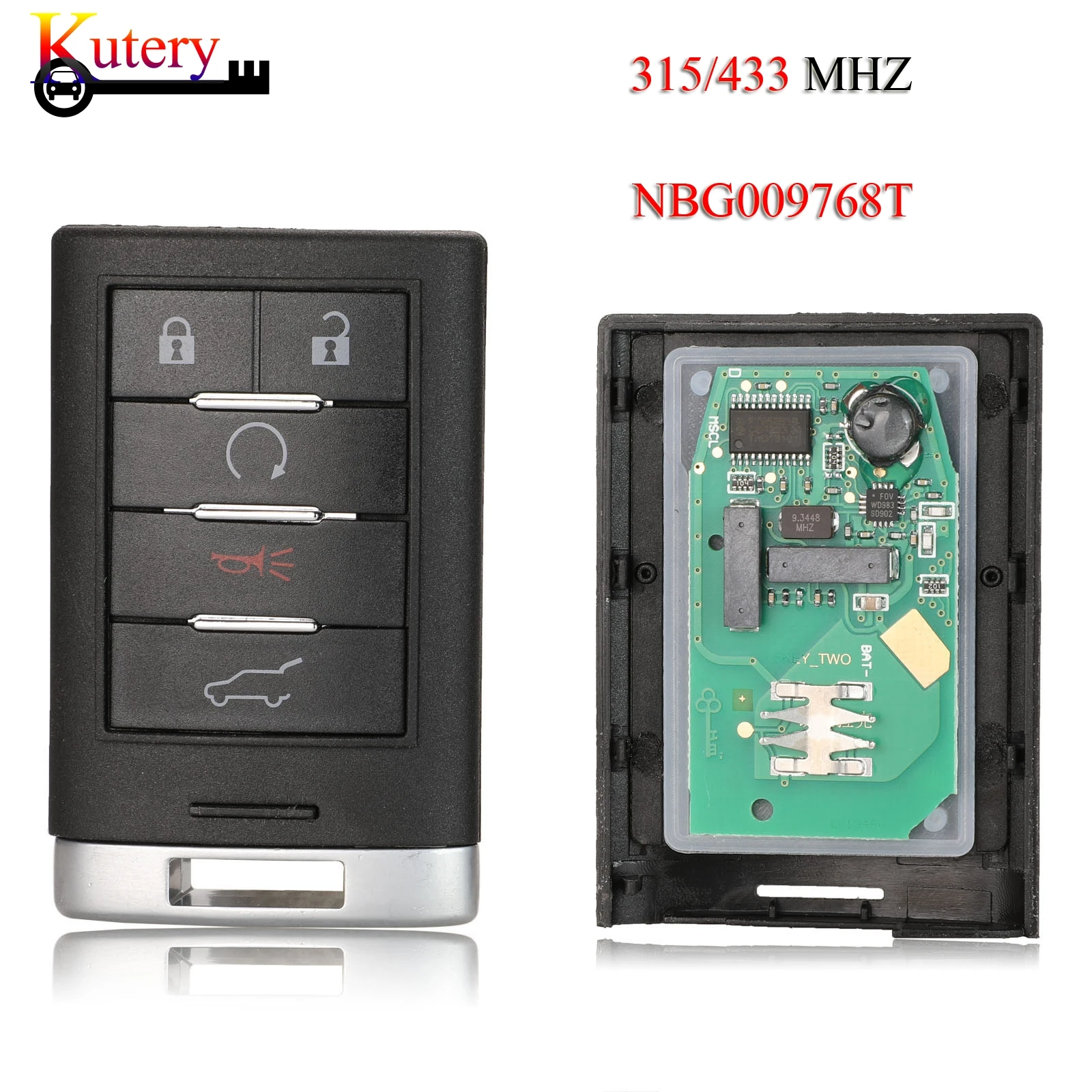 KUTERY REMOTE SMART CAR KEY FOR CADILLAC SRX CTS XTS DTS 2010-2014 5 BUTTONS 315MHZ/433MHZ NBG009768T KEYLESS-GO