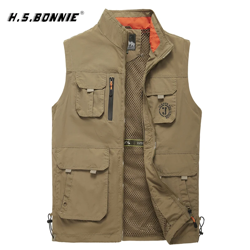 Online Nuevo Hombre Casual chaleco sin mangas de gran tamaño Multi bolsillo chaleco para fotografía con muchos bolsillos fotógrafo trabajo caqui