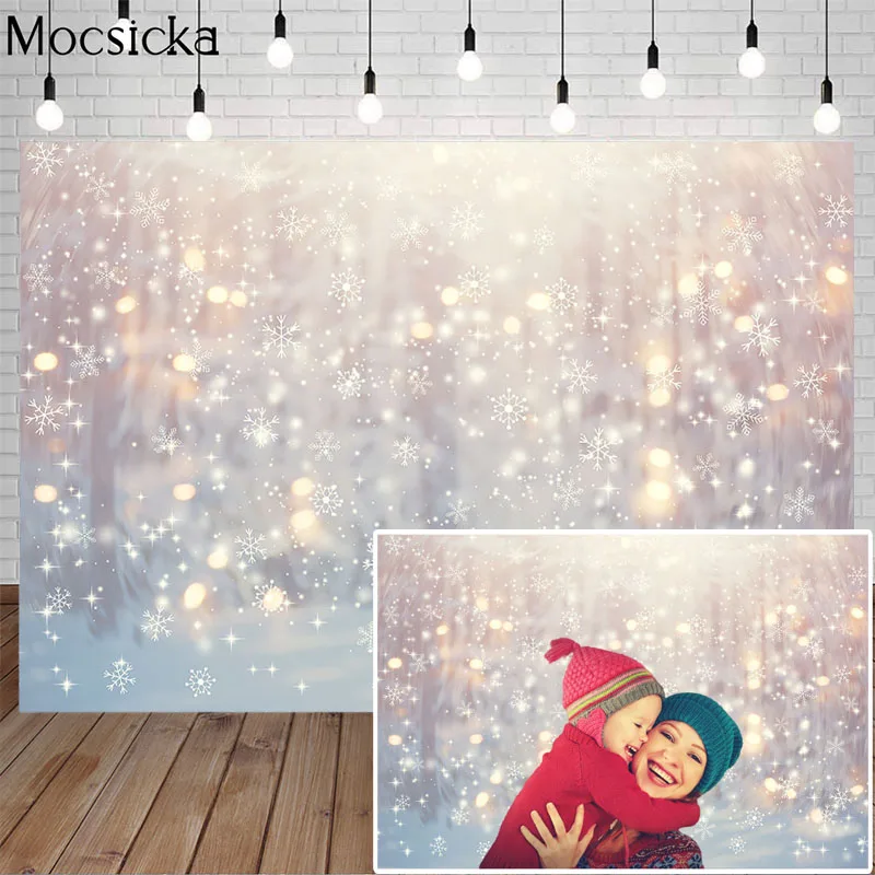 Mocsicka Winter Snowflake Wonderland Photography Backdrops Christmas Backdrop Boken Glitter Kids Backgrounds for Photo Studio |