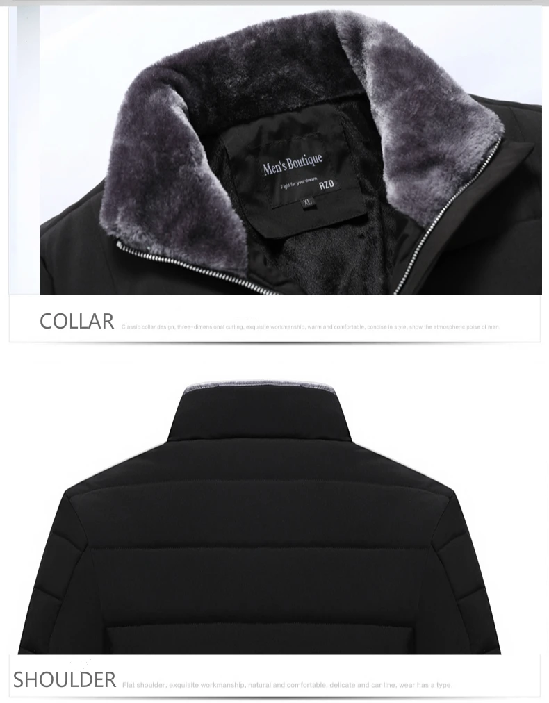 Зимняя мужская куртка, черная Толстая парка, куртка на молнии, теплые мужские куртки, повседневное Мужское пальто, полиэстер, зимние парки для мужчин, L-4XL